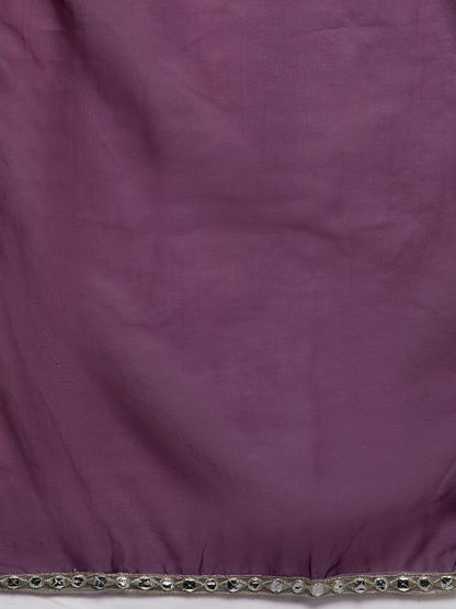 Women Purple Yoke Design Mirror Work Kurta with Trousers & With Dupatta