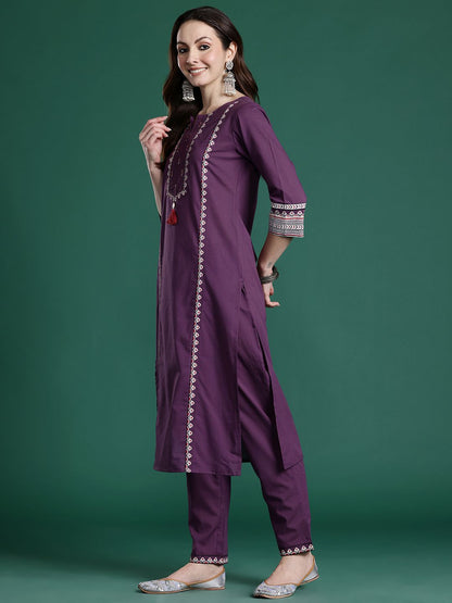Thread Work Pure Cotton Kurta with Trousers & With Dupatta