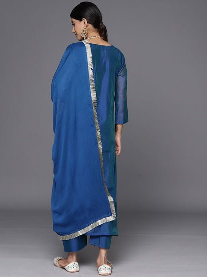 Dhiyona VA Women'sEthnic Motifs Embroidered Regular Chanderi Silk Kurta with Trousers & With Dupatta