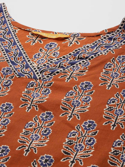 Dhiyona IE Women Ethnic Motifs Printed Pure Cotton Kurta with Trousers & With Dupatta