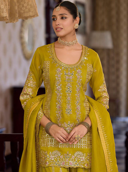 Women Ethnic Motifs Embroidered Regular Sequinned Kurta with Palazzos & With Dupatta
