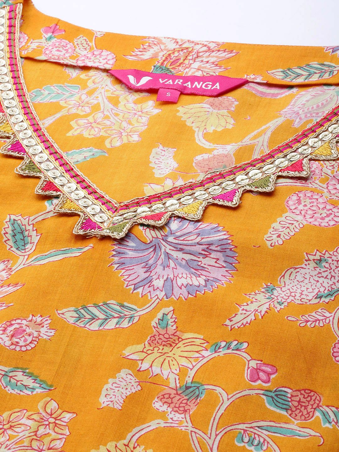 Dhiyona VA Women's Mustard Yellow Ethnic Motifs Printed Kurta with Trousers & Dupatta