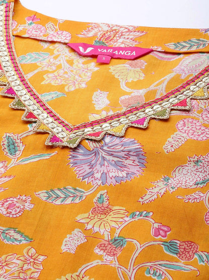 Dhiyona VA Women's Mustard Yellow Ethnic Motifs Printed Kurta with Trousers & Dupatta