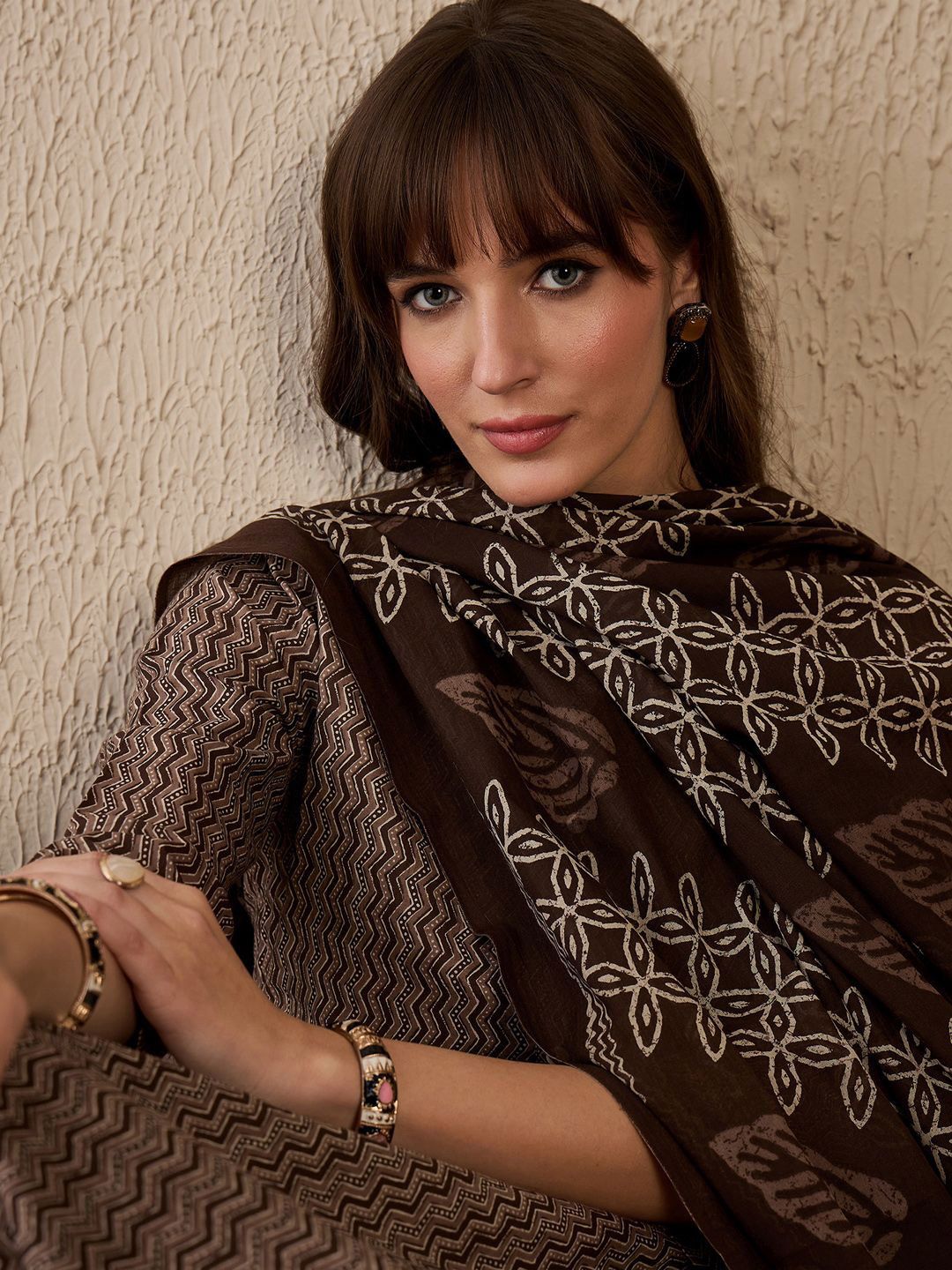 Dhiyona IE Women Printed Regular Pure Cotton Kurta with Trousers & With Dupatta