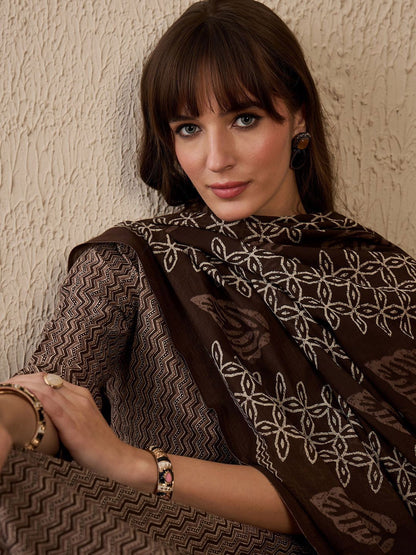 Dhiyona IE Women Printed Regular Pure Cotton Kurta with Trousers & With Dupatta