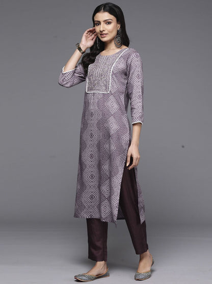 Dhiyona IE Bandhani Printed Round Neck Straight Sequinned Kurta