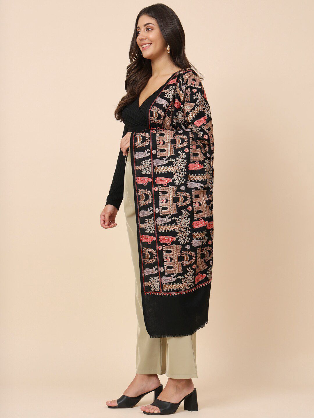 Dhiyona PA Ethnic Motifs Embroidered Pure Wool Shawl