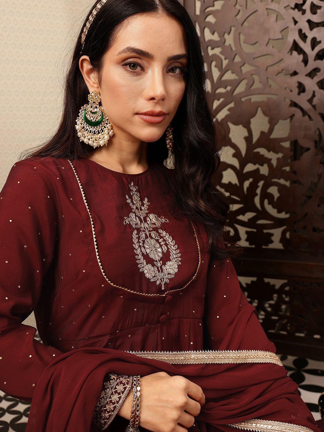 Dhiyona PD Women Embroidered Anarkali Jashn Kurta with Palazzos & Dupatta