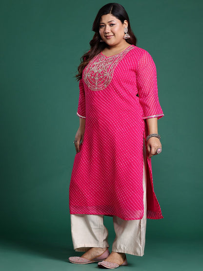 Dhiyona IE Plus Size Ethnic Motifs Embroidered Sequinned Georgette Kurta
