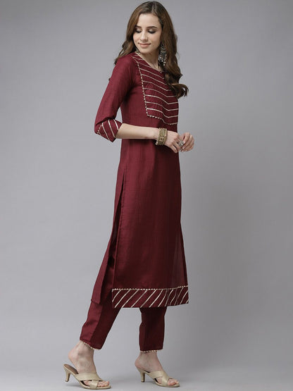 Yoke Design Gotta Patti Kurta with Trousers & With Dupatta