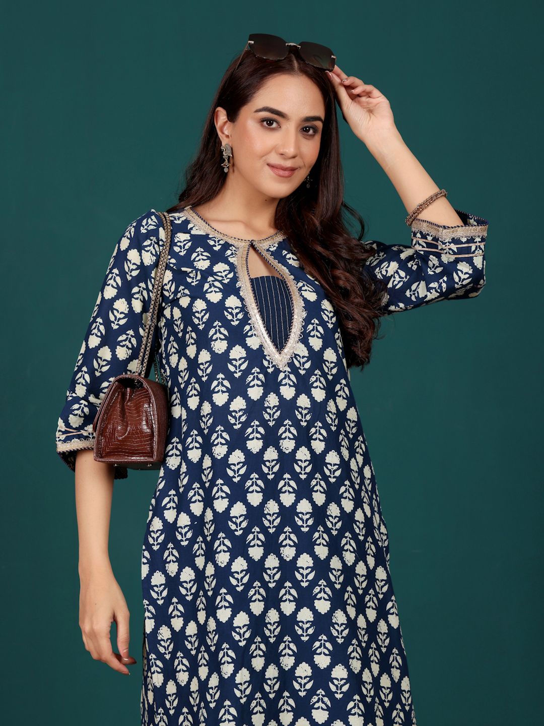 Dhiyona VA Women's Ethnic Motifs Printed Regular Pure Cotton Kurta with Trousers & With Dupatta