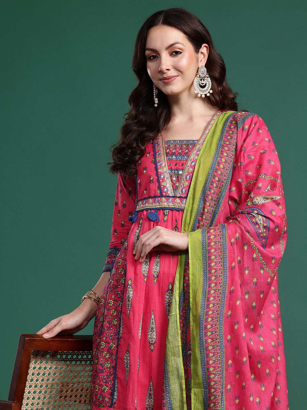 Ethnic Motifs Pure Cotton Kurta with Trousers & Dupatta