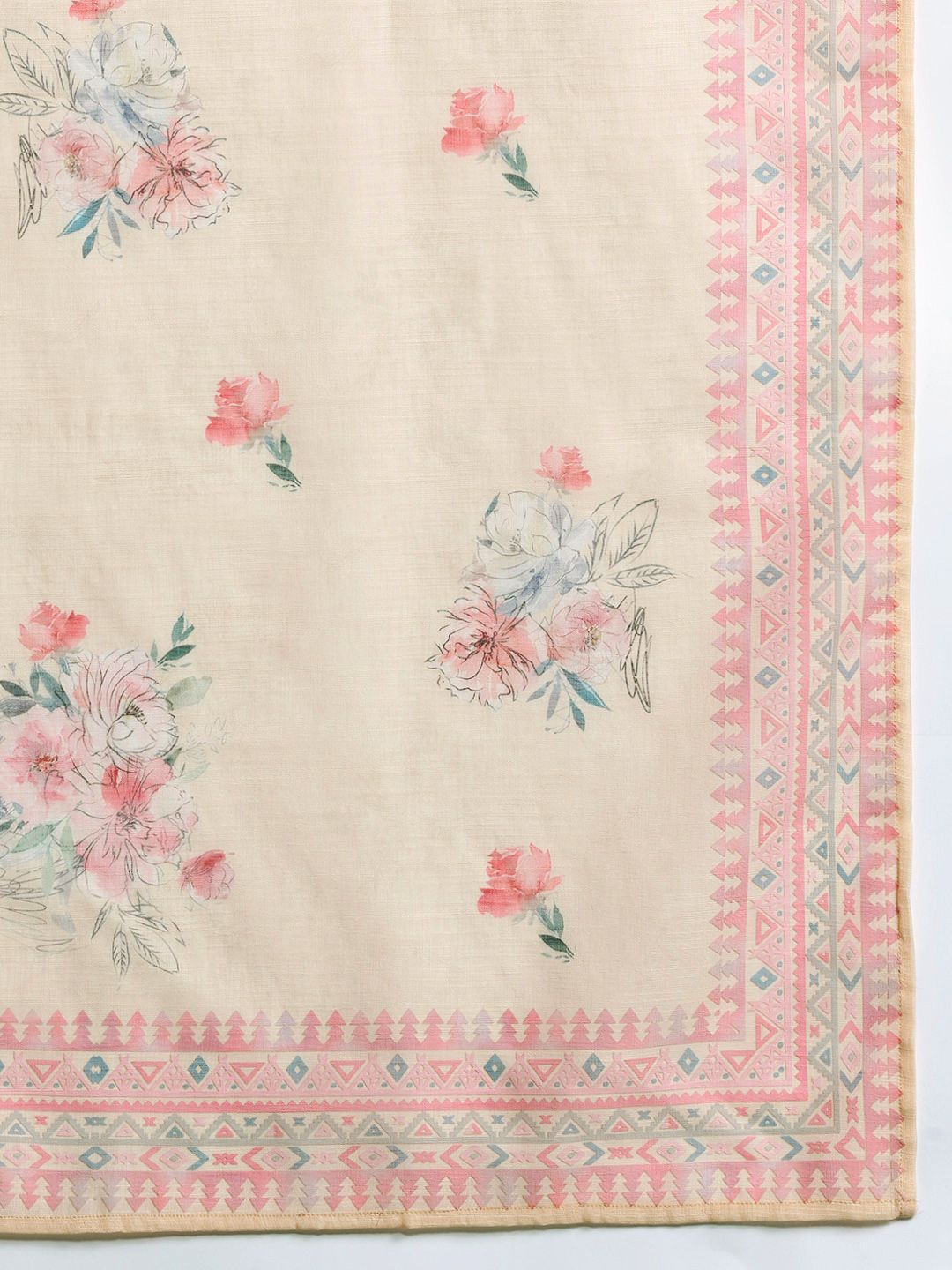 Floral Embroidered Sequinned Linen Kurta with Trousers & With Dupatta