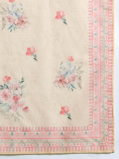 Floral Embroidered Sequinned Linen Kurta with Trousers & With Dupatta