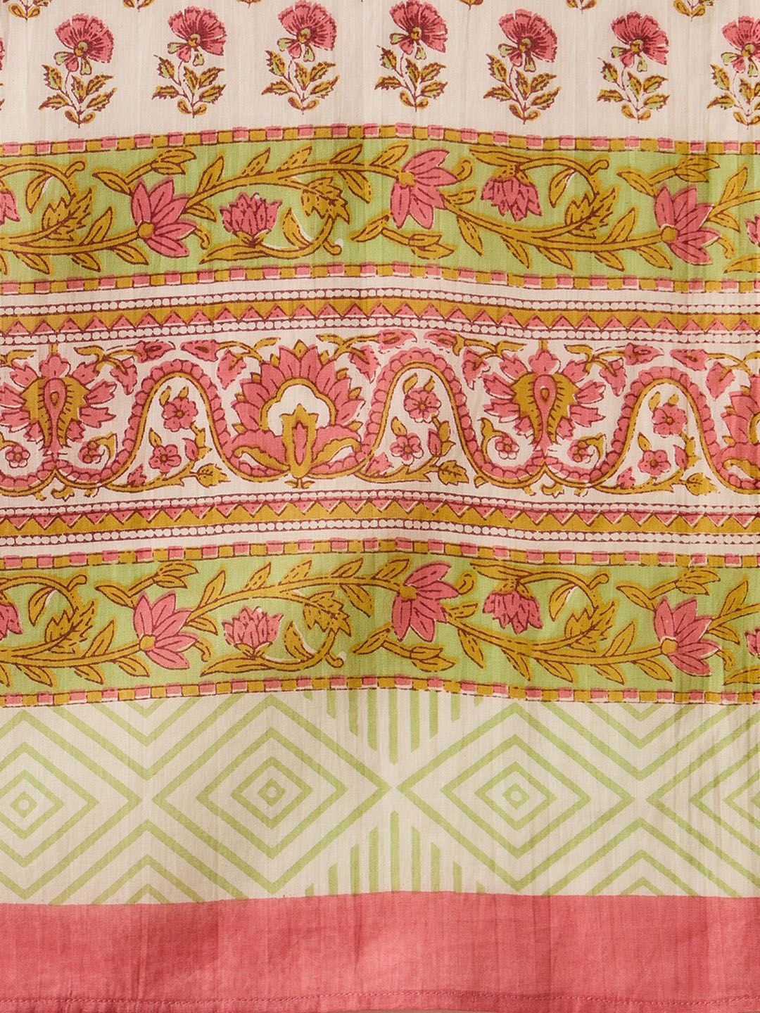 Floral Printed V-Neck Pure Cotton Straight Kurta with Trousers & With Dupatta