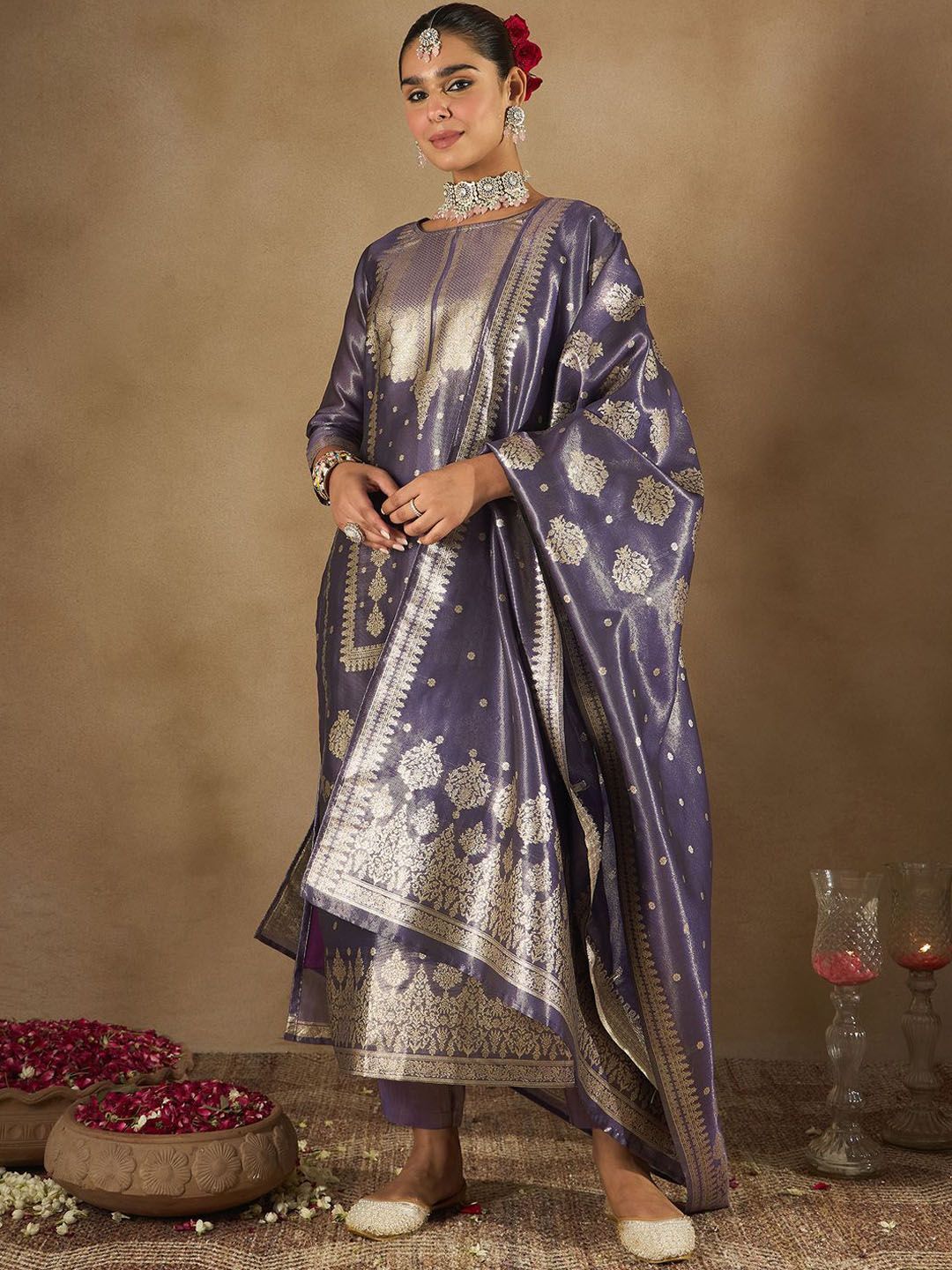 Dhiyona IE Women Ethnic Motifs Regular Kurta with Trousers & Dupatta