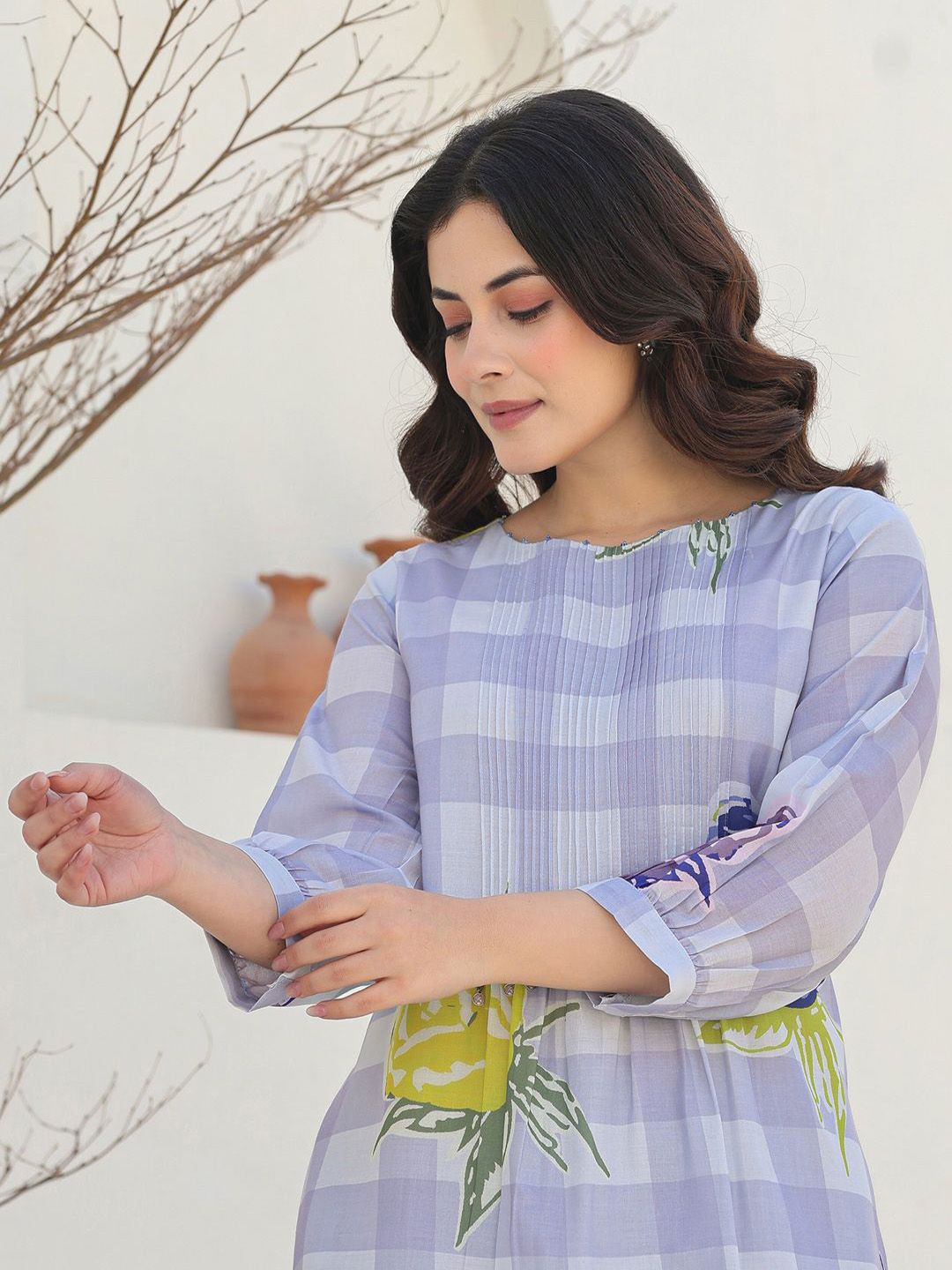 Dhiyona IE Floral Printed Pure Cotton Tunic With Trousers Co-Ords