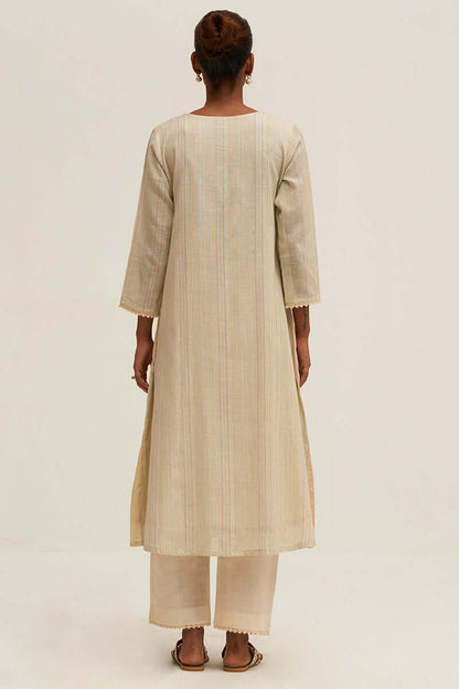 Women's Cream and Multi Color Printed Cotton Linen Salwar Suit With Stole