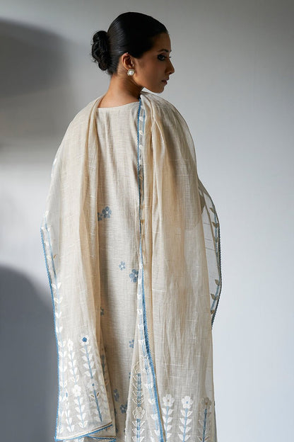 Women's Beige Woven Viscose Chanderi Kurta Suit Set With Delicate Hand Work Detailing