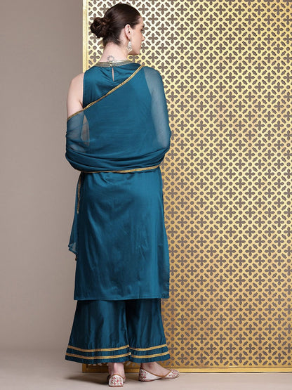 Dhiyona PD Women Embroidered Sequinned Jashn Kurta With Palazzos & Dupatta