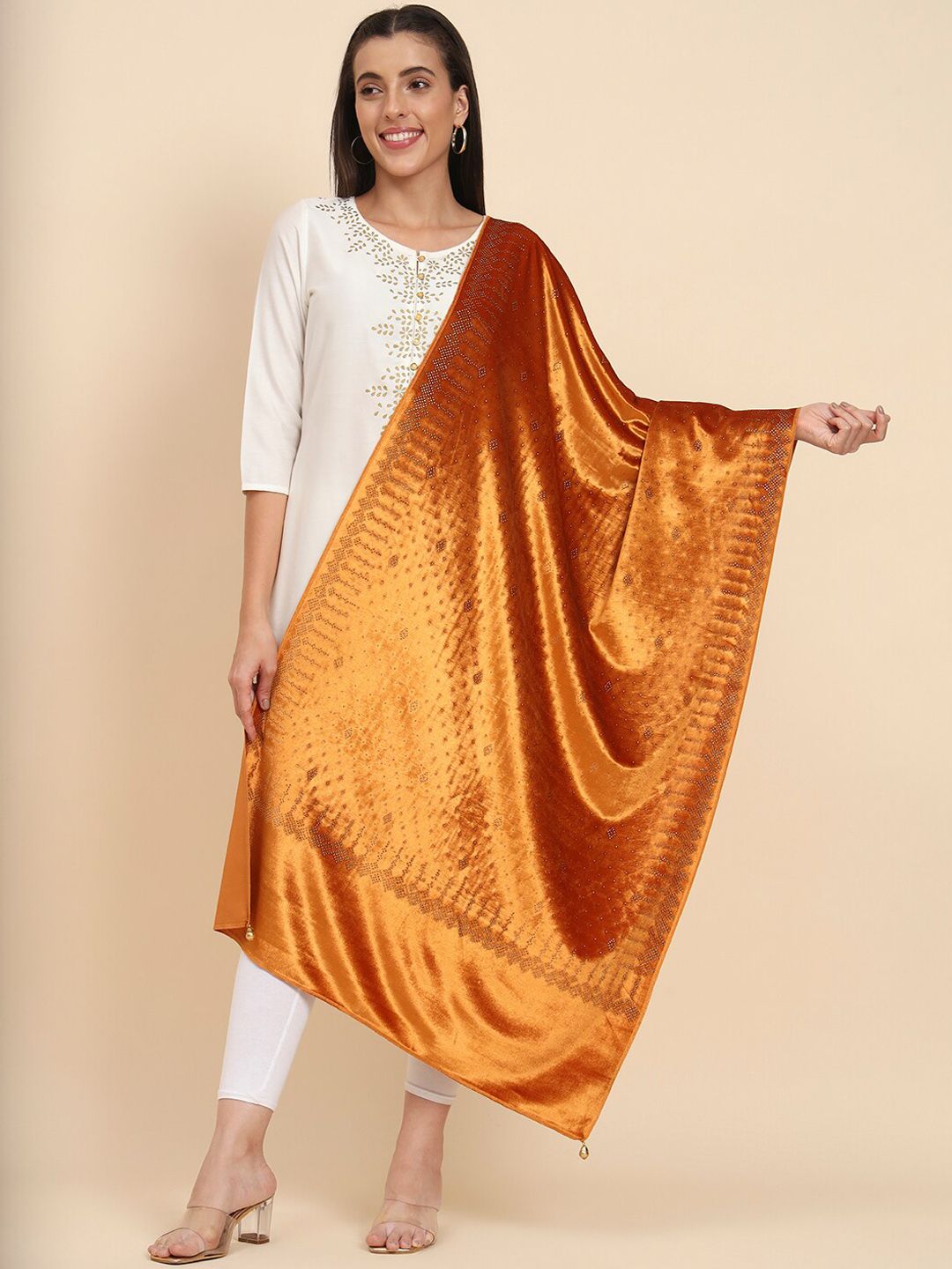 Dhiyona PA Embellished Beads and Stones Velvet Shawl