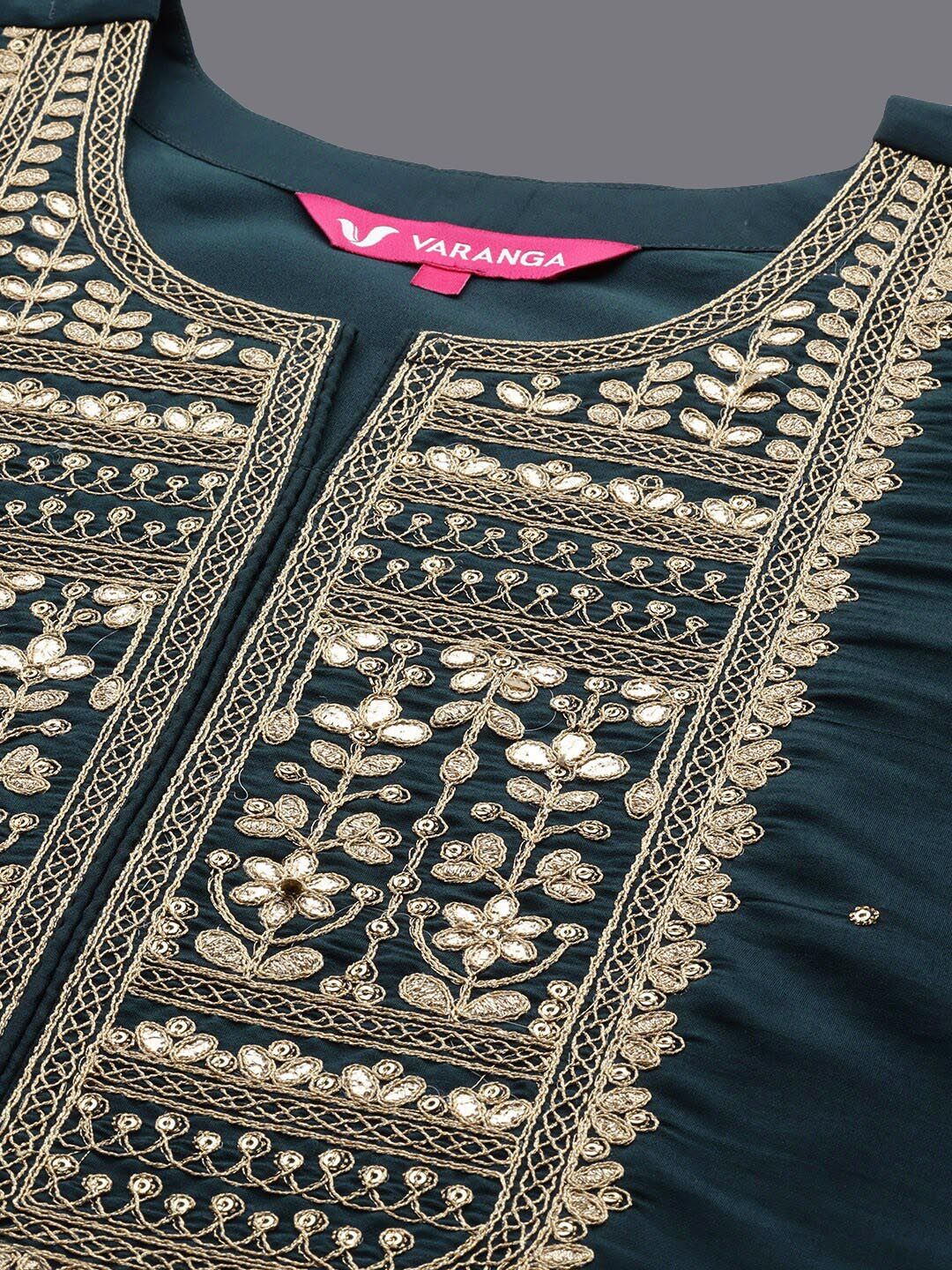 Dhiyona VA Women'sGreen Ethnic Motifs Embroidered Straight Kurta With Trousers & Dupatta