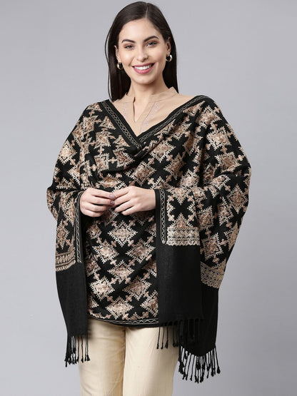 Dhiyona PA Women Black Aari Embroidered Shawl