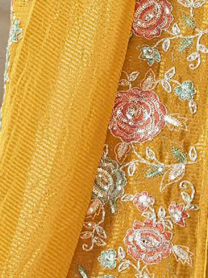 Dhiyona IE Floral Embroidered Regular Thread Work Straight Kurta With Trousers & Dupatta