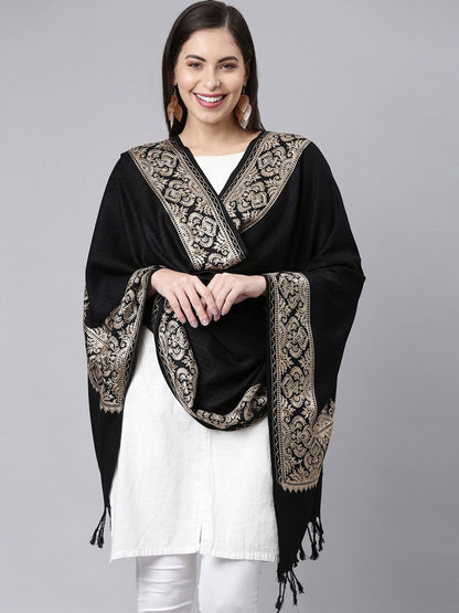 Dhiyona PA Women Black Aari Embroidered Shawl