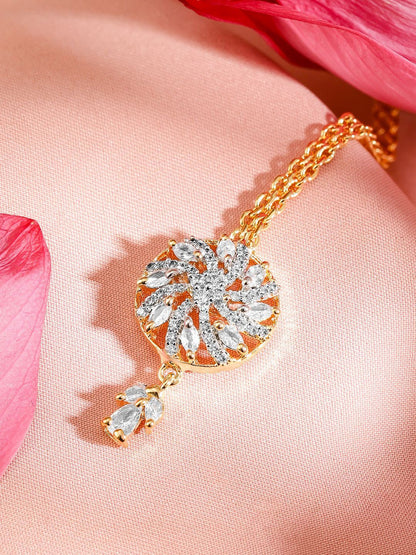 Dhiyona RJ Women's 18K Gold-Plated White Cubic Zirconia Studded Floral Maang Tikka Head Jewellery