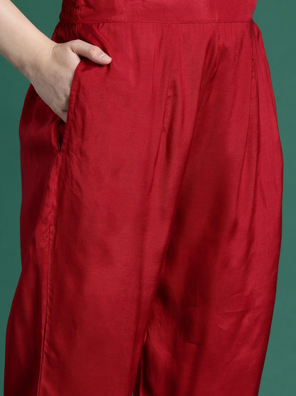 Ethnic Motifs Embroidered Regular Thread Work Kurta With Trousers