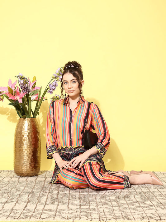 Dhiyona IE Women Printed Shirt with Trousers Co-Ords