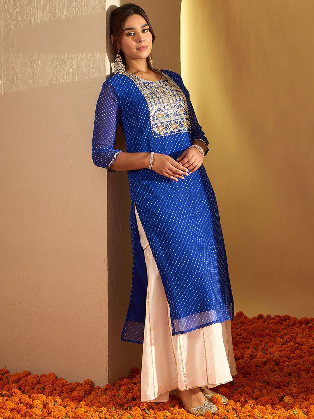 Dhiyona IE Ethnic Motifs Embroidered Gotta Patti Straight Kurta