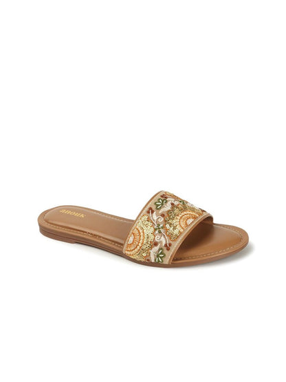 Dhiyona AK Women Ethnic Round Toe Open Toe Flats with Embroidered