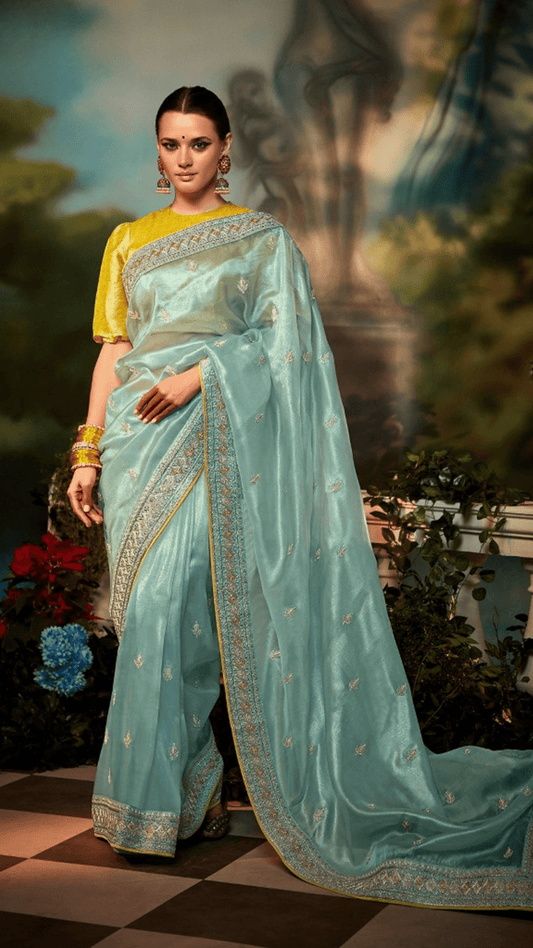 Dhiyona KM Women Sea Green Organza Saree