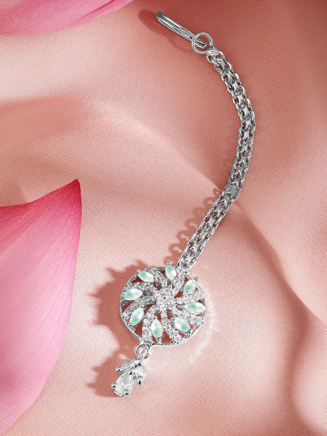 Dhiyona RJ Women's Rhodium-Plated Artificial Stones Studded Maang Tikka