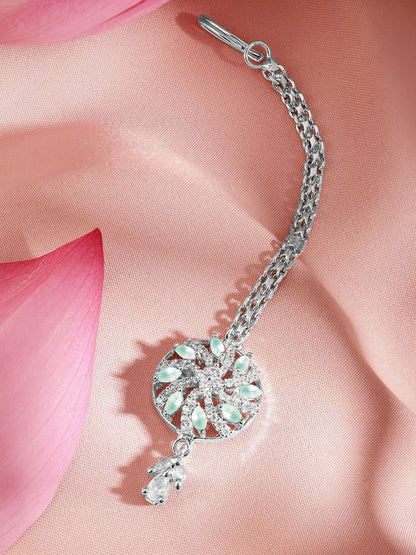 Dhiyona RJ Women's Rhodium-Plated Artificial Stones Studded Maang Tikka