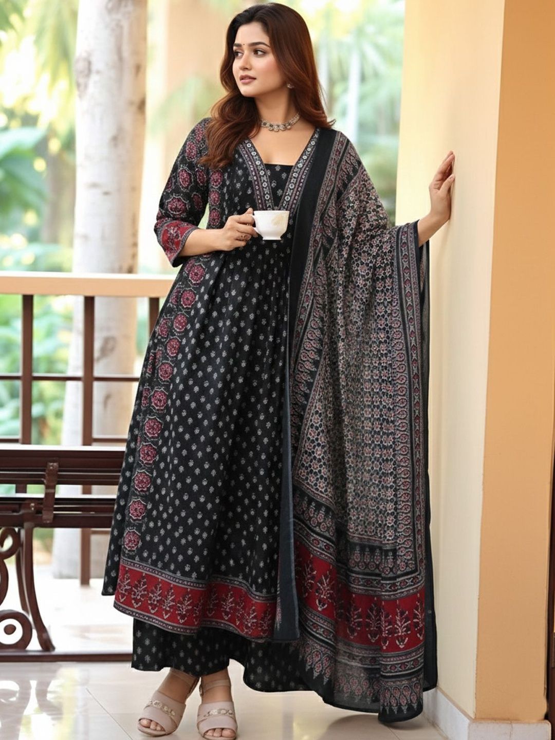 Dhiyona KL Women Ethnic Motifs Printed Regular Kurta with Palazzos & With Dupatta