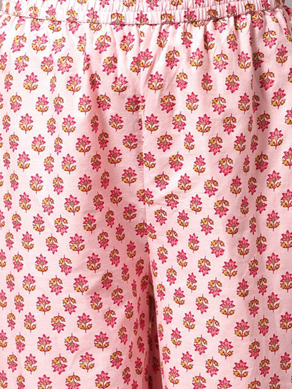 Dhiyona VA Women'sFloral Printed Pure Cotton A-Line Kurta With Trousers & Dupatta