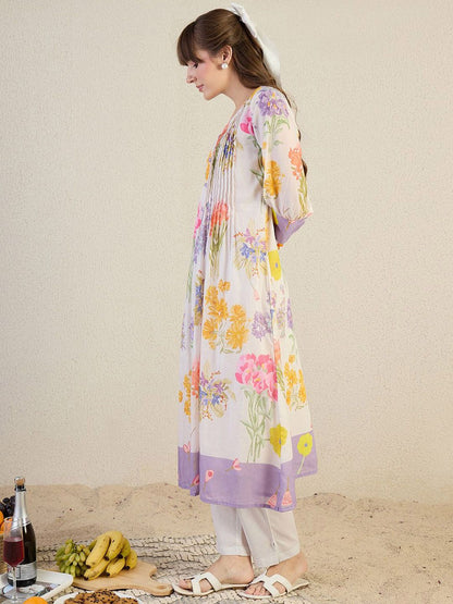 Dhiyona IE Printed Pure Cotton Round Neck Top With Trousers Co-Ords