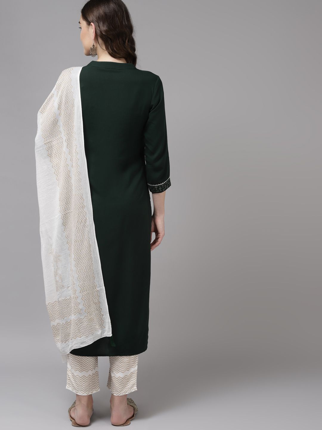Women Green Ethnic Motifs Embroidered Regular Kurta with Palazzos & With Dupatta