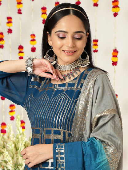 Dhiyona VA Women'sEthnic motifs Embroidered Sequinned Straight Kurta & Sharara With Dupatta