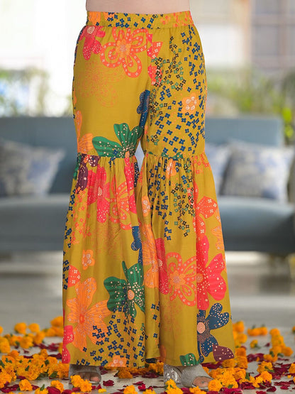 Dhiyona VA Women's Floral Printed Kurti with Sharara & Dupatta
