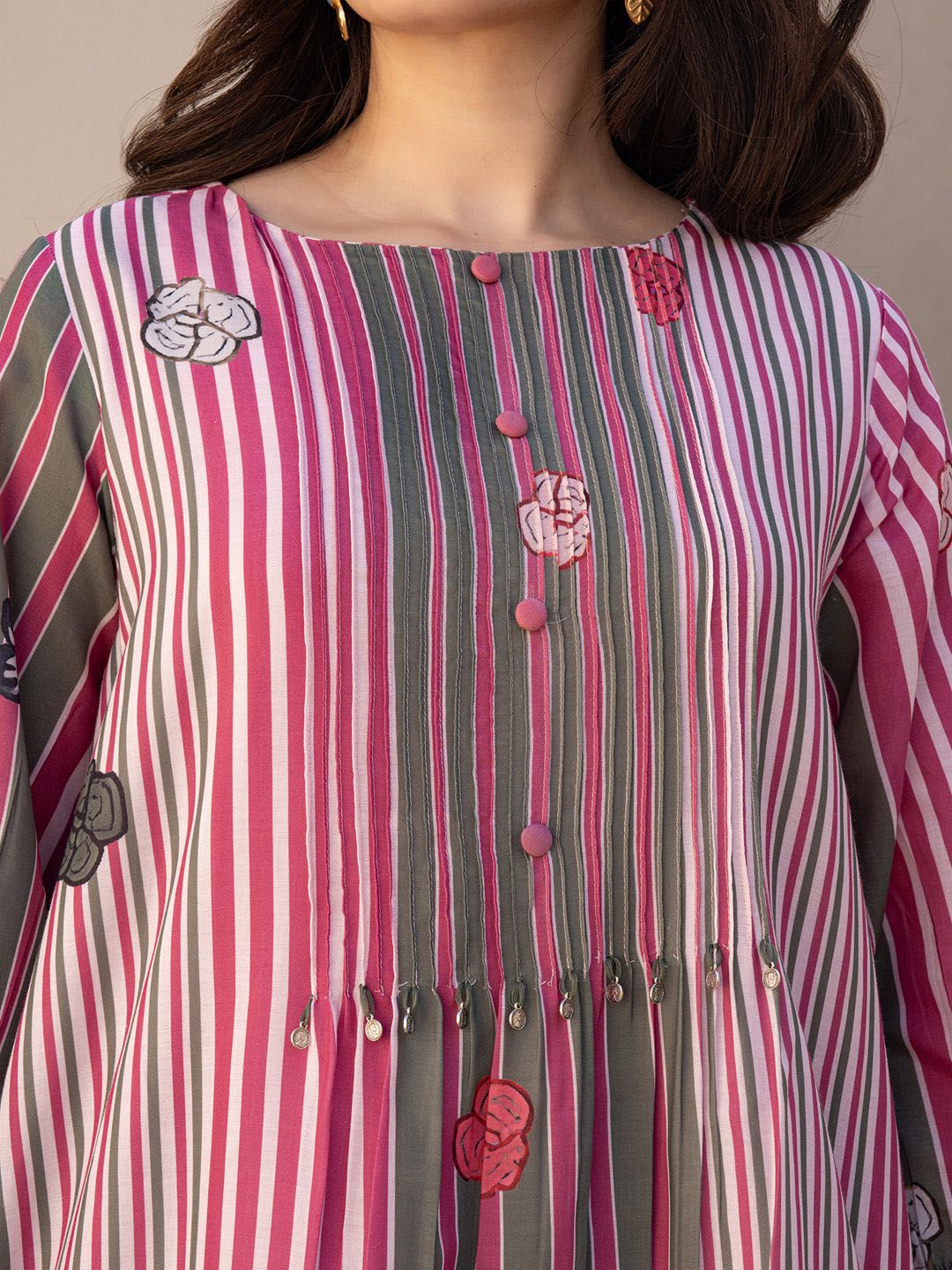 Dhiyona IE Striped A-Line Pure Cotton Kurta With Trousers