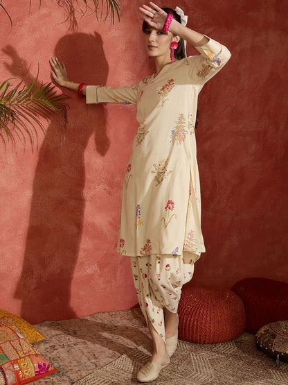 Dhiyona IE Printed Pure Cotton A-Line Tunic & Dhoti Pants Co-Ord Set