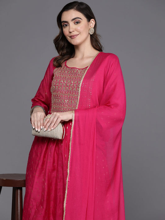 Dhiyona IE Embroidered Empire Sequinned Chanderi Silk Kurta with Trousers & Dupatta
