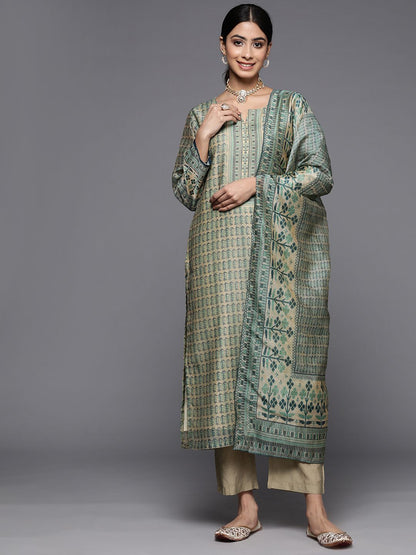 Dhiyona VA Women'sEthnic Motifs Printed Chanderi Silk Kurta With Trousers & With Dupatta