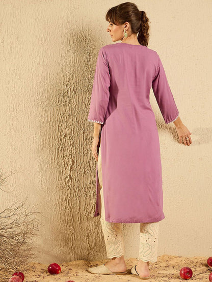 Dhiyona IE Women Paisley Embroidered Thread Work Pastels Kurta