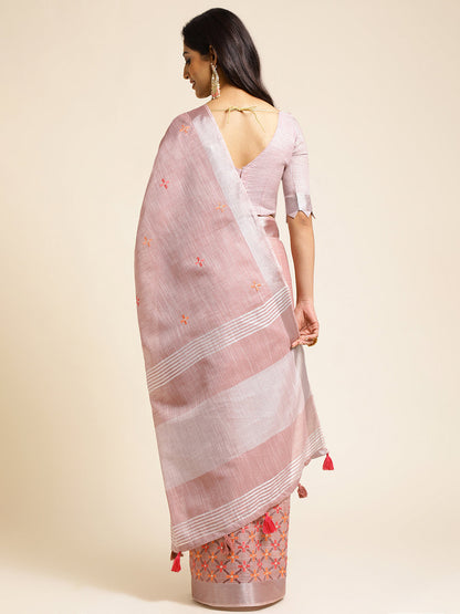 Dhiyona GR Women's CT Lavender Cotton Linen Silk Embroidered Saree
