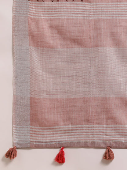 Dhiyona GR Women's CT Lavender Cotton Linen Silk Embroidered Saree